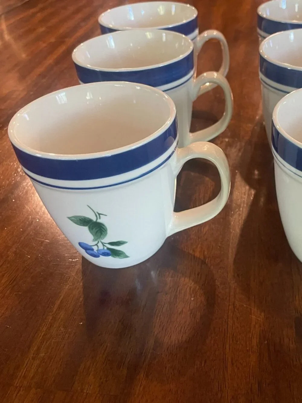 Set Of 6 LL Bean Stoneware Blueberry (Retired) 12oz Coffee Mugs Cups 2-Sided
